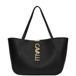 Class Roberto Cavalli Black Tote with Gold Logo Charm
